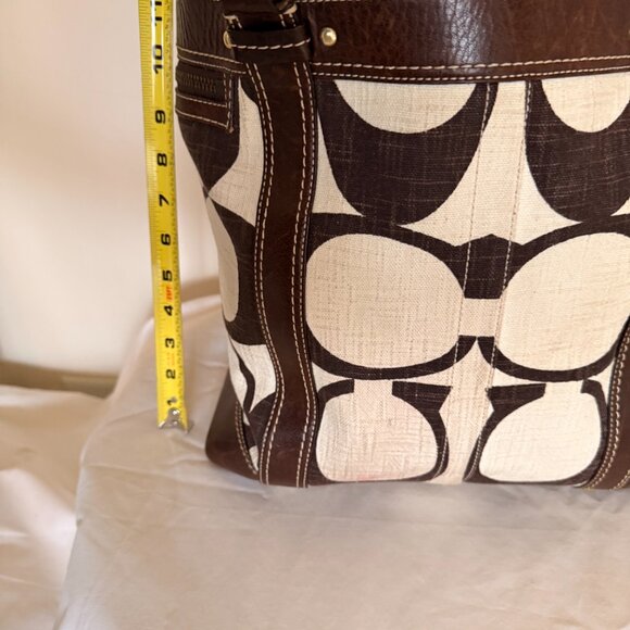Coach Signature Linen Tote – Brown & Tan, 12"H x 10"W x 9"D - Picture 11 of 13